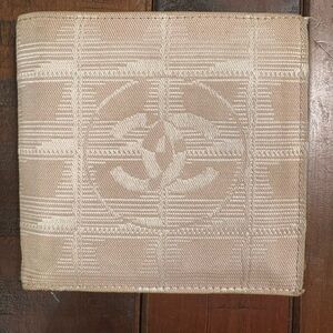 CHANEL Wallet  Bifold Tan and White Canvas Authentic